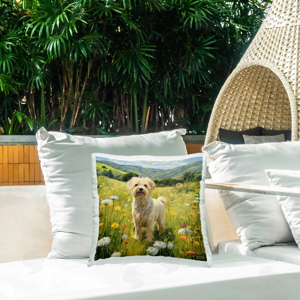 Roozbeh Bahramali Terrier Dog Rural Meadow Outdoor Quick-Dry Polyester Printed Throw Pillow in Back Yard