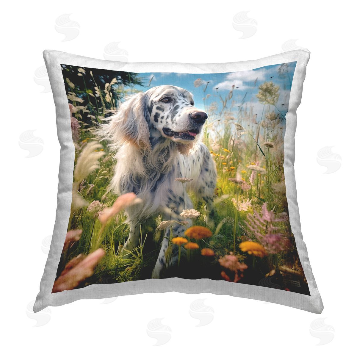 Roozbeh Bahramali Happy Dog Among Flowers Printed Plush Polyester Throw Pillow
