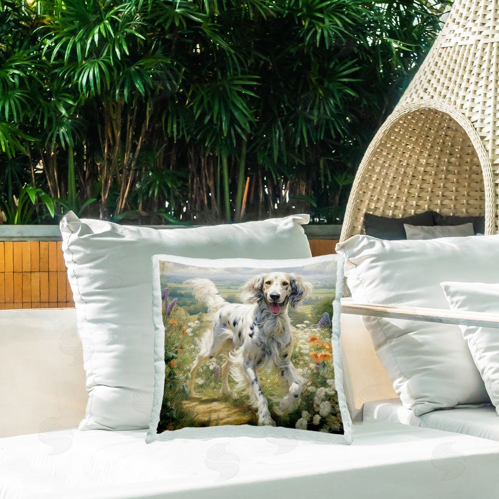 Roozbeh Bahramali Trotting Dog Landscape Outdoor Quick-Dry Polyester Printed Throw Pillow in Back Yard