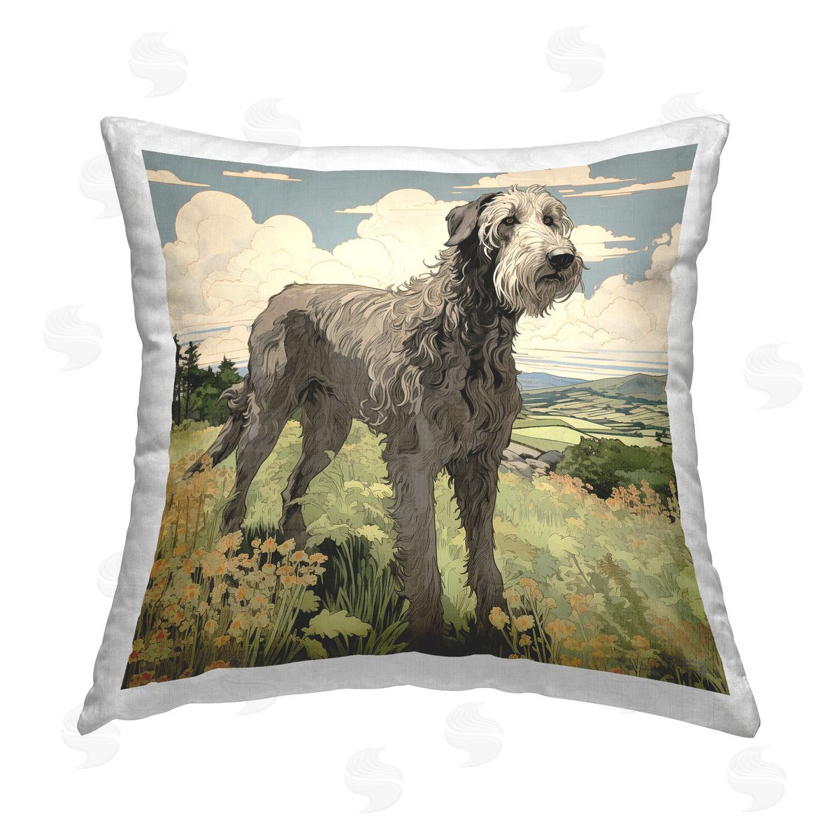 Roozbeh Bahramali Countryside Landscape Dog Printed Plush Polyester Throw Pillow