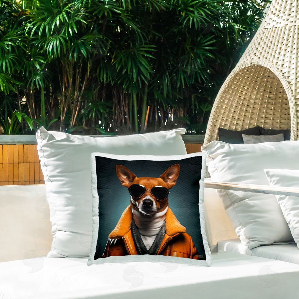 Roozbeh Bahramali Stylish Dog with Sunglasses Outdoor Quick-Dry Polyester Printed Throw Pillow in Back Yard