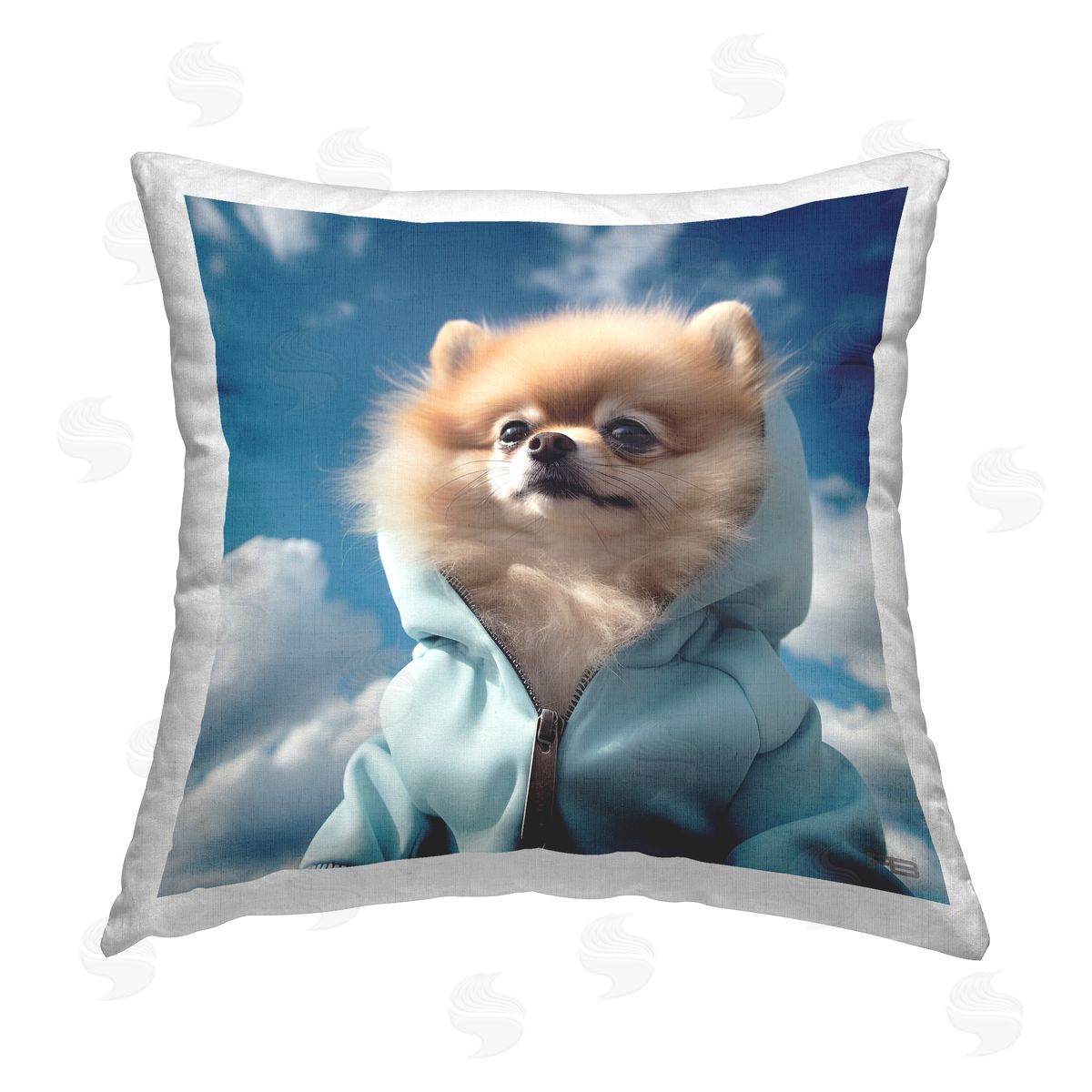 Roozbeh Bahramali Pomeranian Dog & Clouds Printed Plush Polyester Throw Pillow