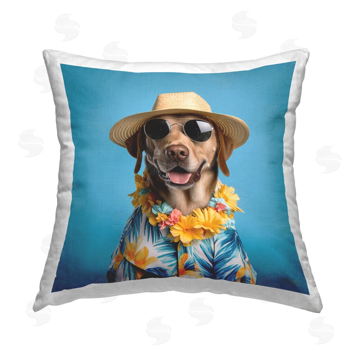 Roozbeh Bahramali Dog with Aloha Shirt Printed Plush Polyester Throw Pillow