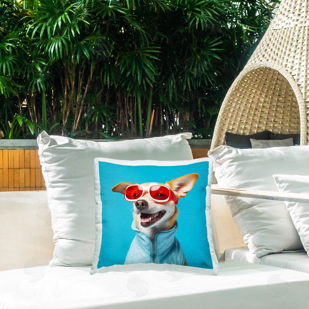 Roozbeh Bahramali Stylish Dog on Blue Outdoor Quick-Dry Polyester Printed Throw Pillow in Back Yard
