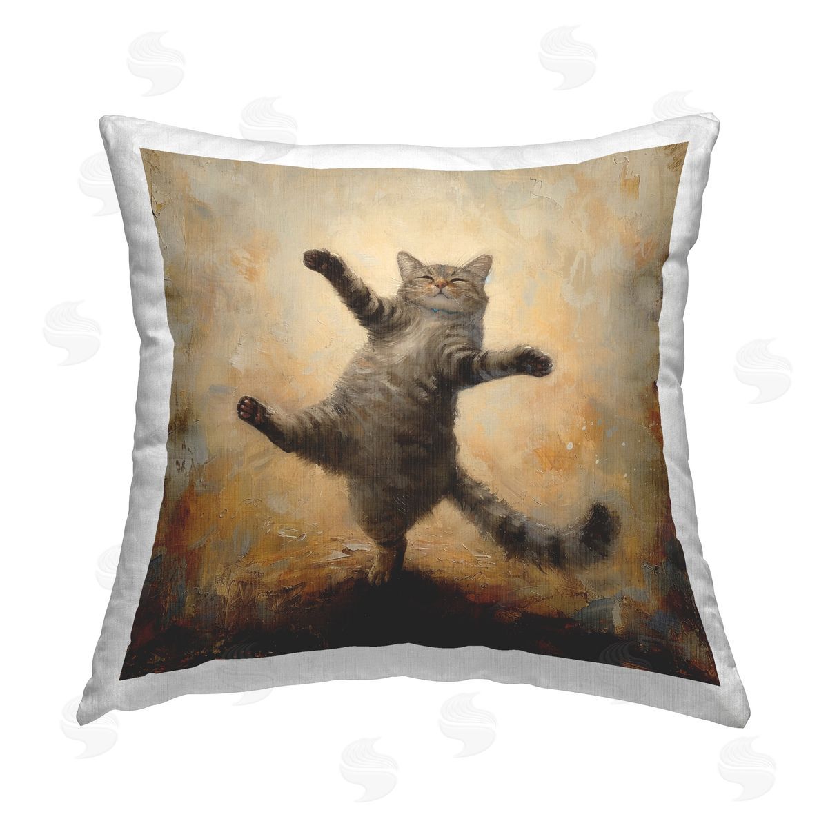 Roozbeh Bahramali Dancing Tabby Cat Printed Plush Polyester Throw Pillow