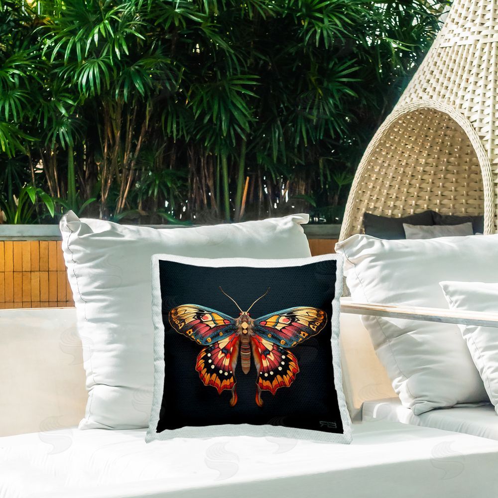 Roozbeh Bahramali Vivid Patterned Moth Outdoor Quick-Dry Polyester Printed Throw Pillow in Back Yard