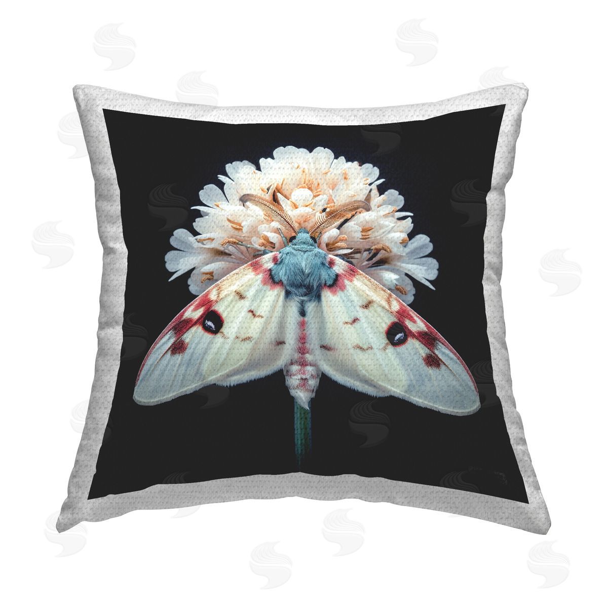 Roozbeh Bahramali Moth & White Flowers Outdoor Quick-Dry Polyester Printed Throw Pillow