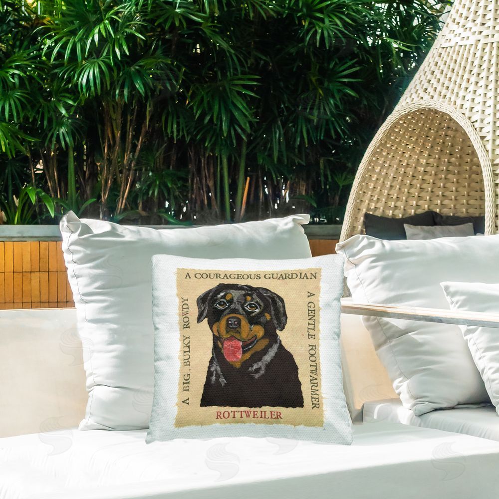 Nancy Overton Fun Rottweiler Pet Phrases Outdoor Quick-Dry Polyester Printed Throw Pillow in Back Yard