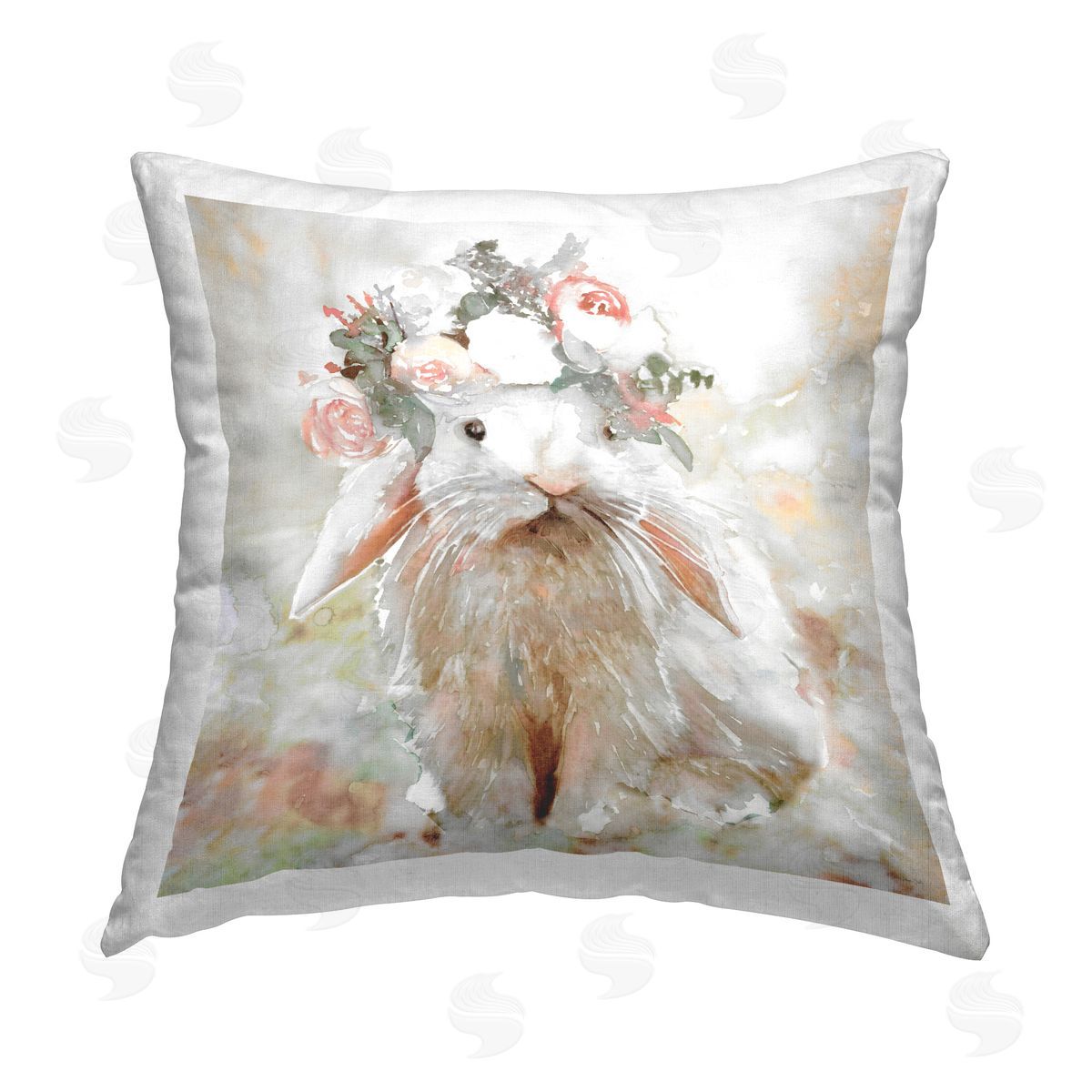 Stellar Design Studio Spring Floral Bunny Printed Plush Polyester Throw Pillow