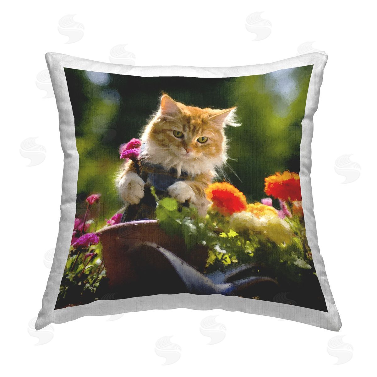 Sean Parnell Spring Gardener Kitten Printed Plush Polyester Throw Pillow