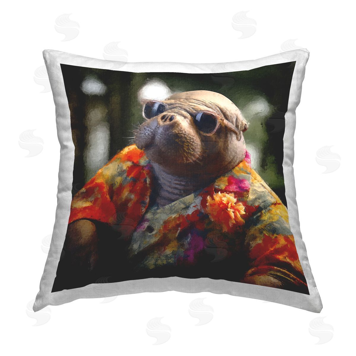 Sean Parnell Manatee with Aloha Shirt Printed Plush Polyester Throw Pillow