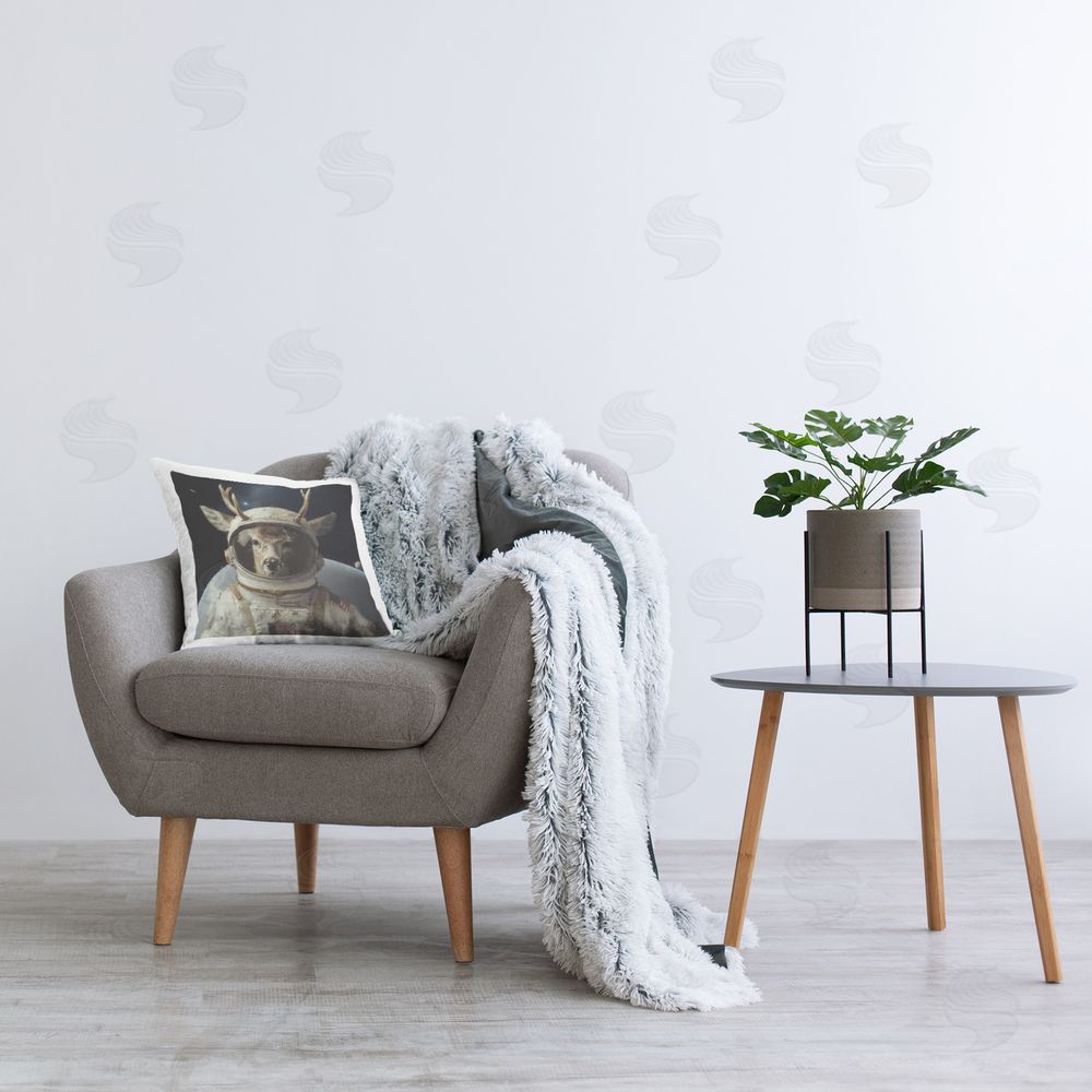 Sean Parnell Space Astronaut Deer Printed Plush Polyester Throw Pillow On Chair