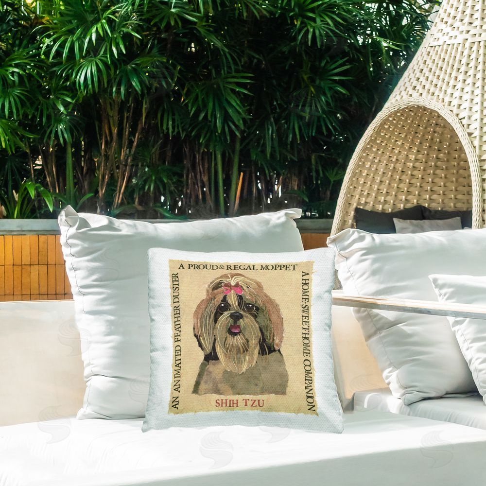 Nancy Overton Fun Shih Tzu Pet Phrases Outdoor Quick-Dry Polyester Printed Throw Pillow in Back Yard