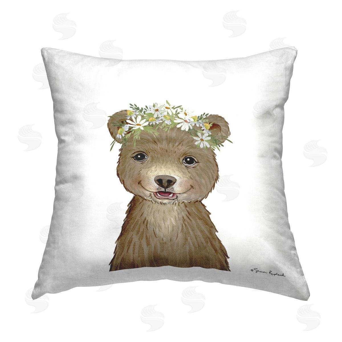 Sharon Kuplack Bear & Wildflower Crown Printed Plush Polyester Throw Pillow