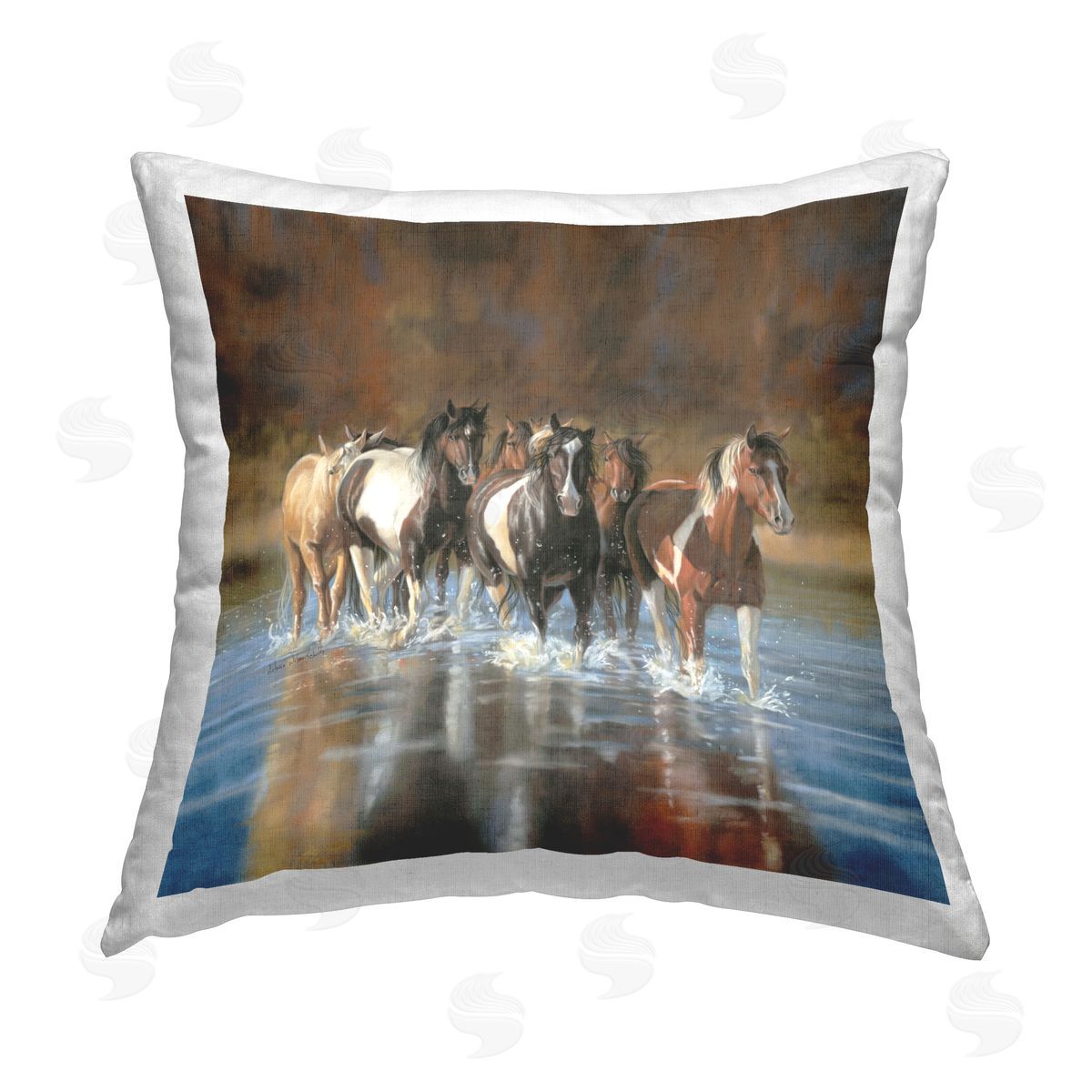 Victoria Schultz River & Horses Scenery Printed Plush Polyester Throw Pillow
