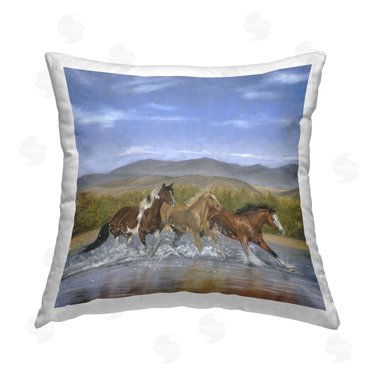 Victoria Schultz Splashing River Horses Printed Plush Polyester Throw Pillow
