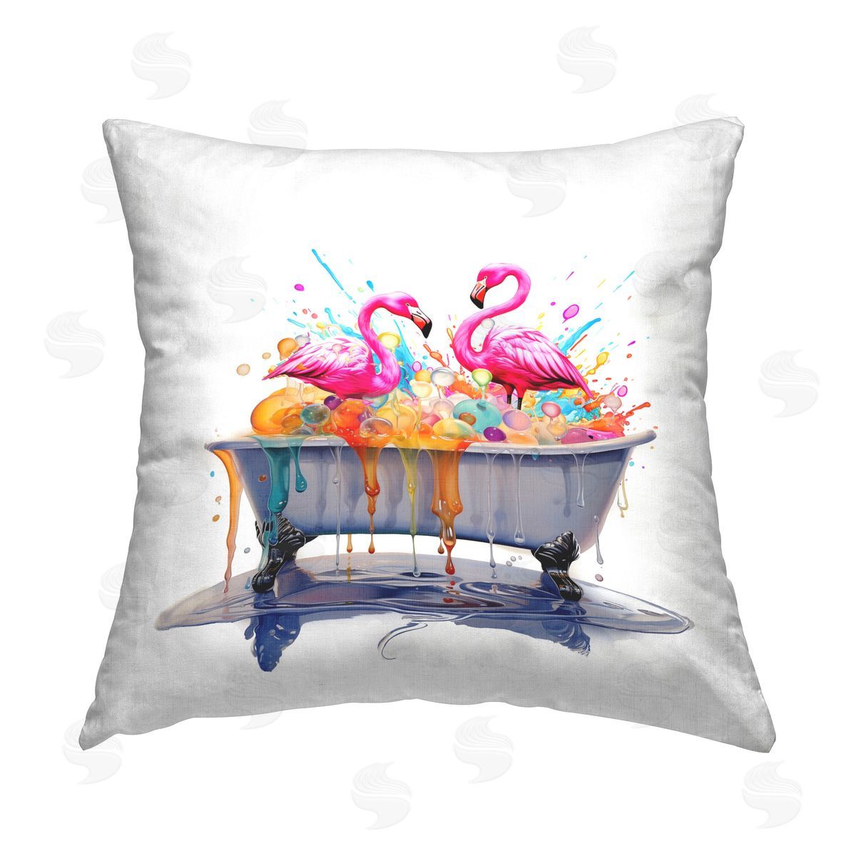 MB Cunningham Flamingo Bubble Bath Printed Plush Polyester Throw Pillow