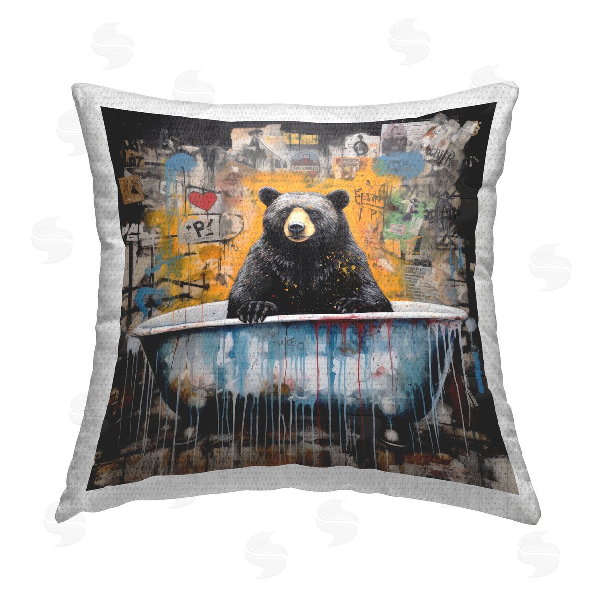 Lazar Studio Graffiti Bathing Bear Outdoor Quick-Dry Polyester Printed Throw Pillow