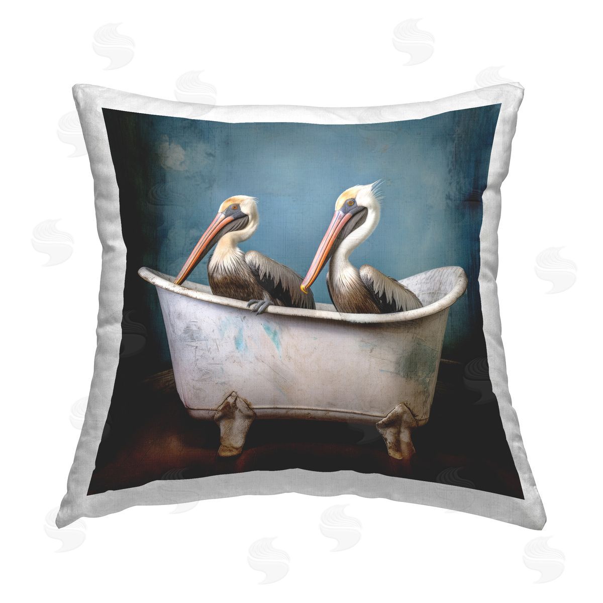 Lazar Studio Pelican Bath Time Printed Plush Polyester Throw Pillow