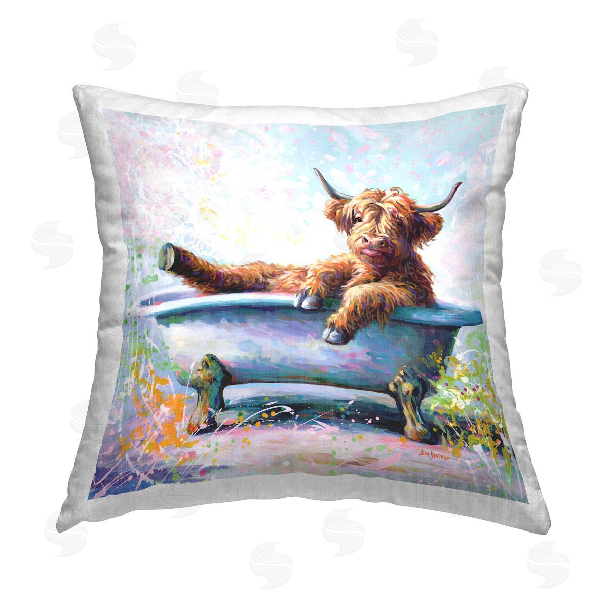 Leon Devenice Splashing Baby Cow Printed Plush Polyester Throw Pillow