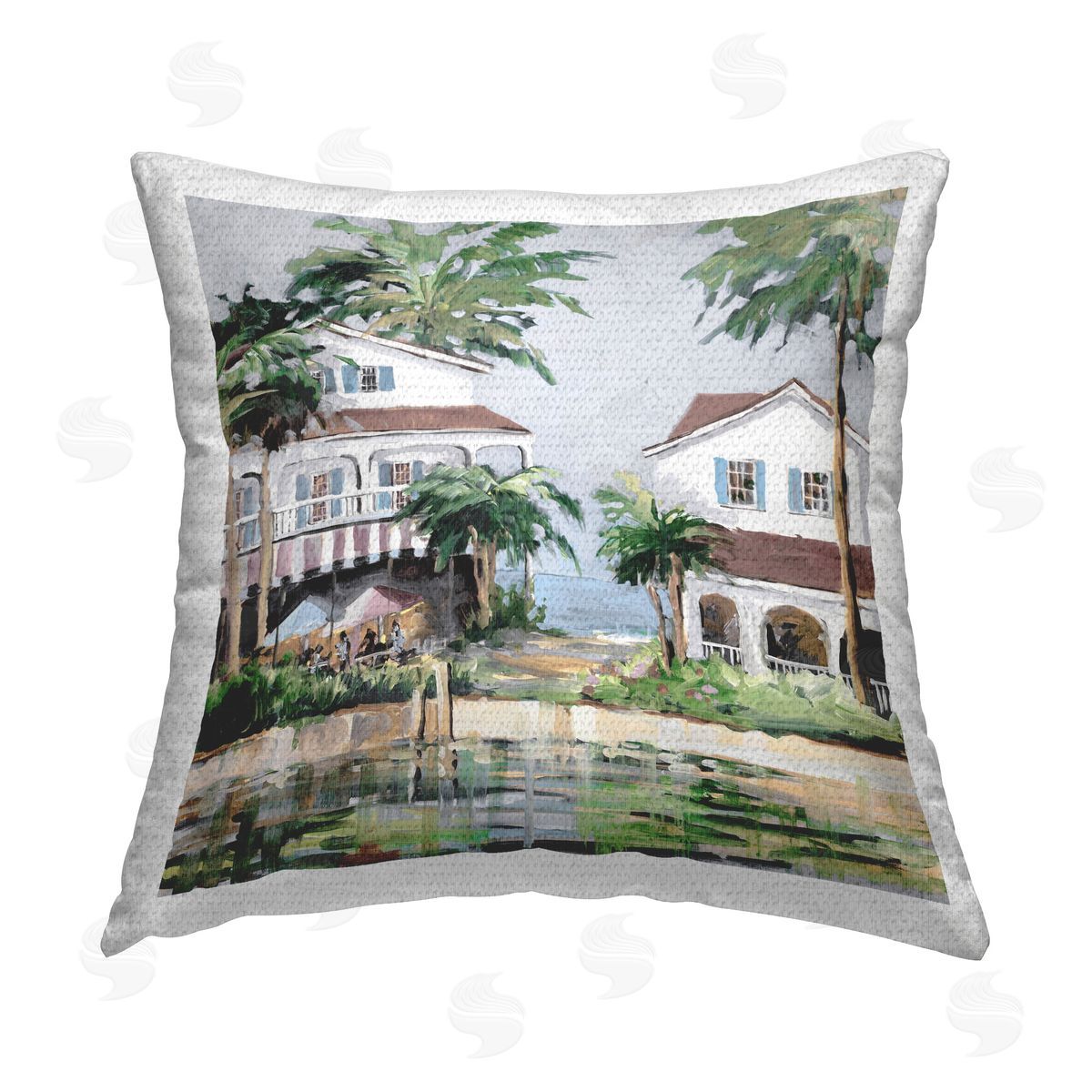 Jane Slivka Coastal Bay Cottages Outdoor Quick-Dry Polyester Printed Throw Pillow