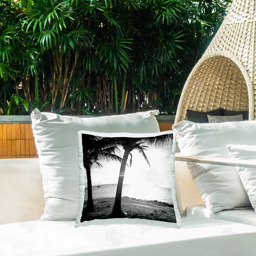 Susan Bryant Palm Tree Silhouettes Outdoor Quick-Dry Polyester Printed Throw Pillow in Back Yard