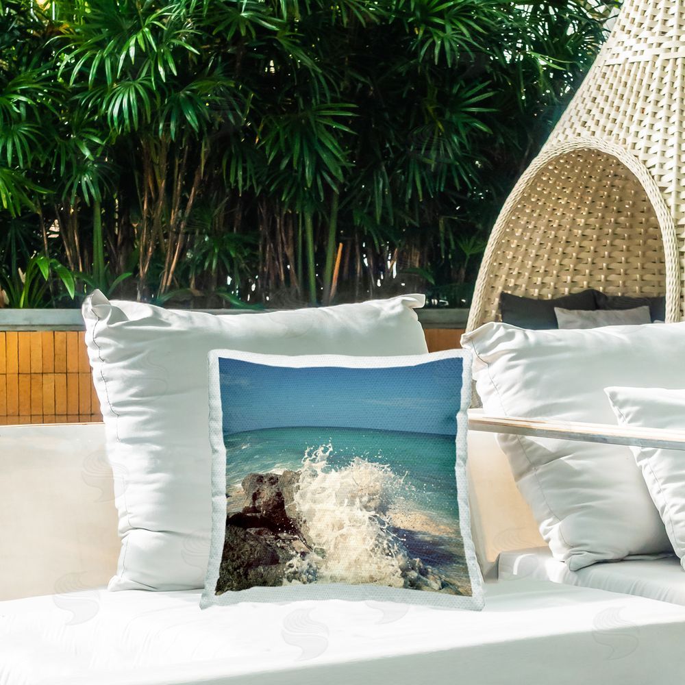 Susan Bryant Splashing Beach Spray Outdoor Quick-Dry Polyester Printed Throw Pillow in Back Yard