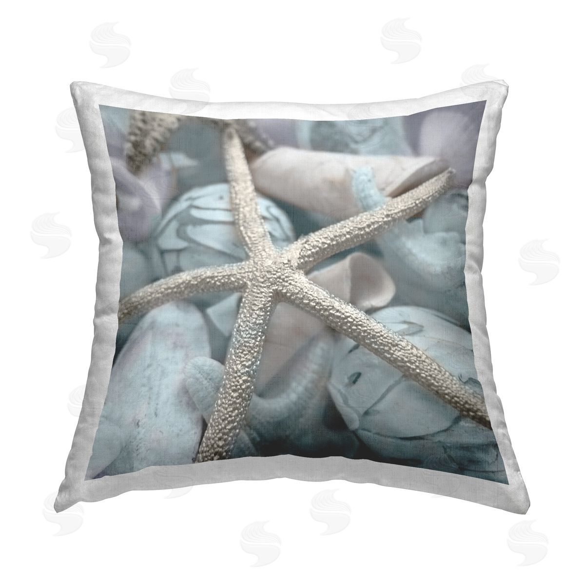 Susan Bryant Starfish & Various Shells Printed Plush Polyester Throw Pillow