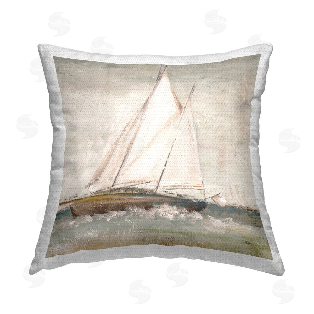 Patricia Pinto Traditional Sailboat Splash Outdoor Quick-Dry Polyester Printed Throw Pillow