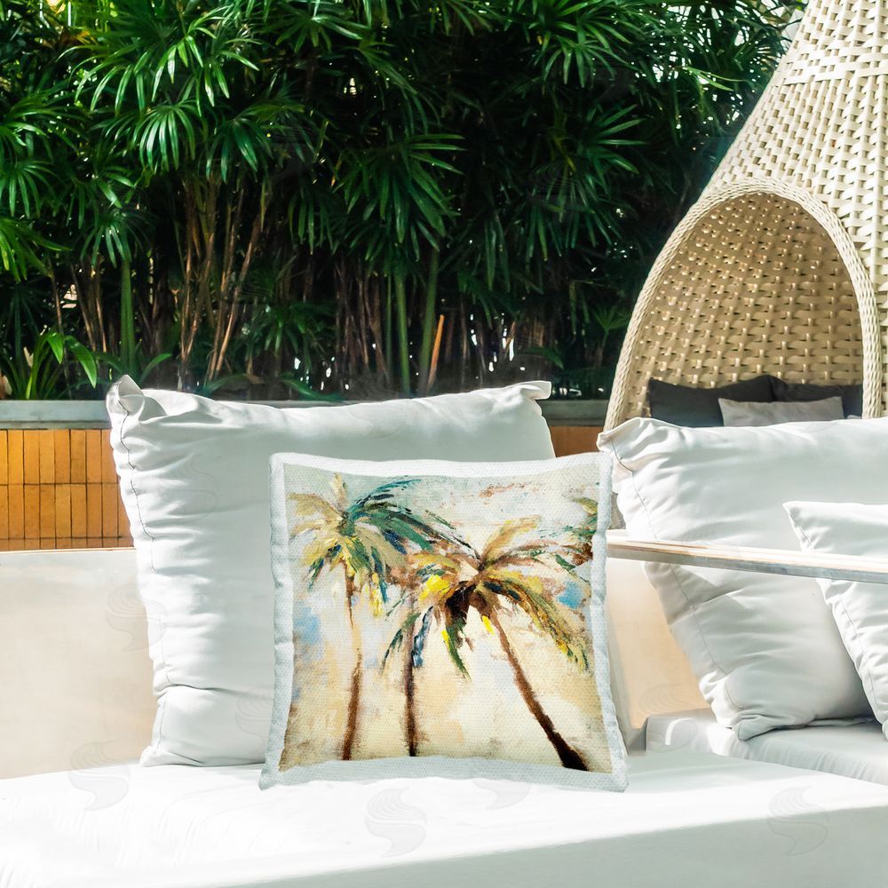 Lanie Loreth Tall Palm Trees Abstract Outdoor Quick-Dry Polyester Printed Throw Pillow in Back Yard