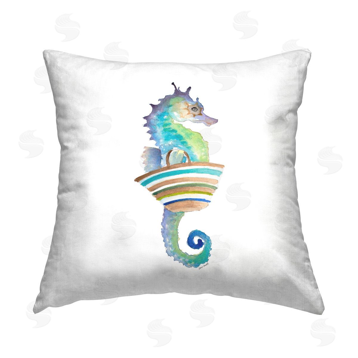 Lanie Loreth Summer Ready Seahorse Printed Plush Polyester Throw Pillow