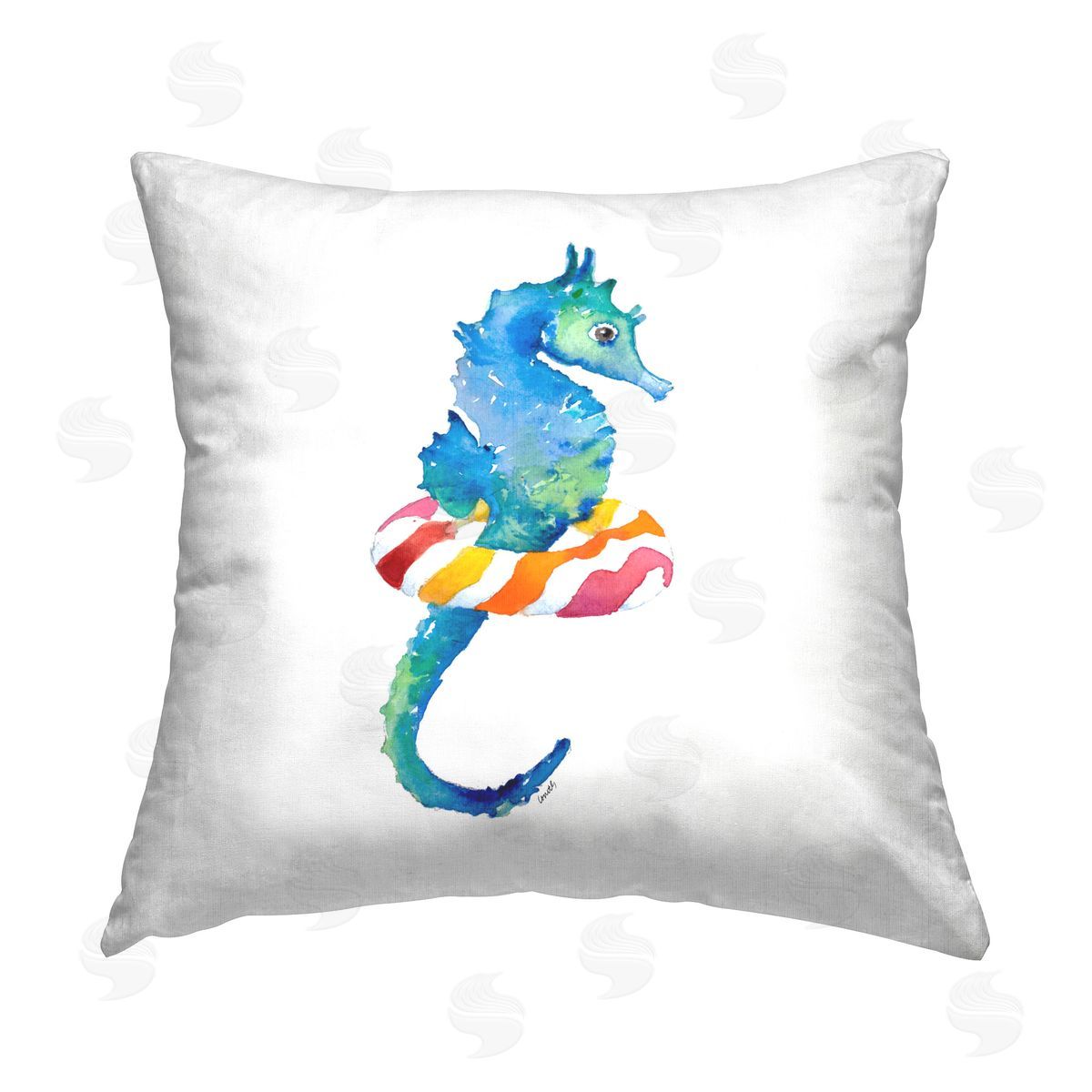 Lanie Loreth Summer Float Seahorse Printed Plush Polyester Throw Pillow