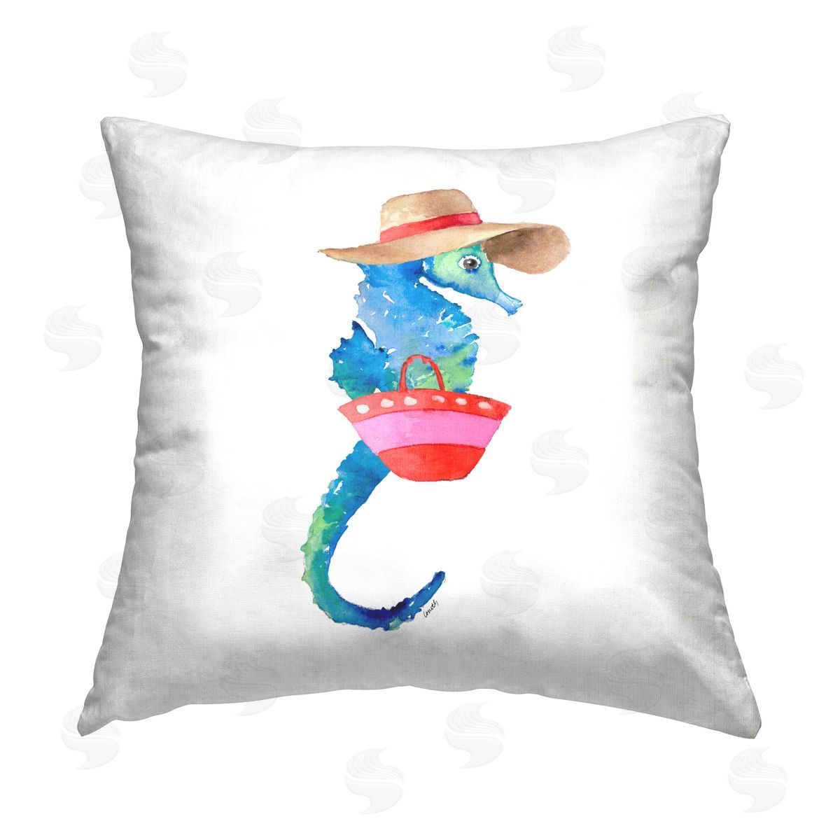 Lanie Loreth Seahorse in Beach Hat Printed Plush Polyester Throw Pillow