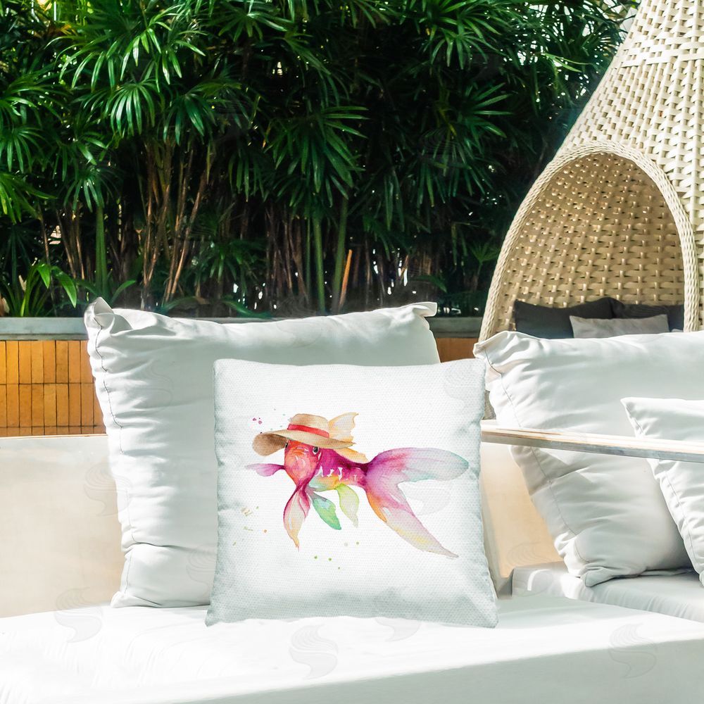 Lanie Loreth Beach Fish Watercolor Outdoor Quick-Dry Polyester Printed Throw Pillow in Back Yard