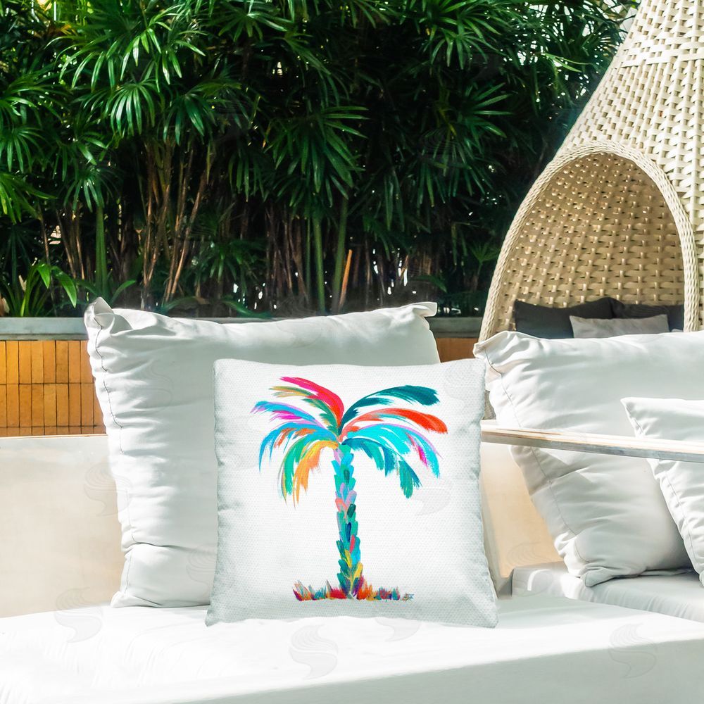 Julie DeRice Vivid Palm Tree Outdoor Quick-Dry Polyester Printed Throw Pillow in Back Yard