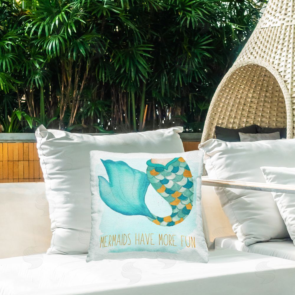 Elizabeth Medley Mermaids Have Fun Outdoor Quick-Dry Polyester Printed Throw Pillow in Back Yard
