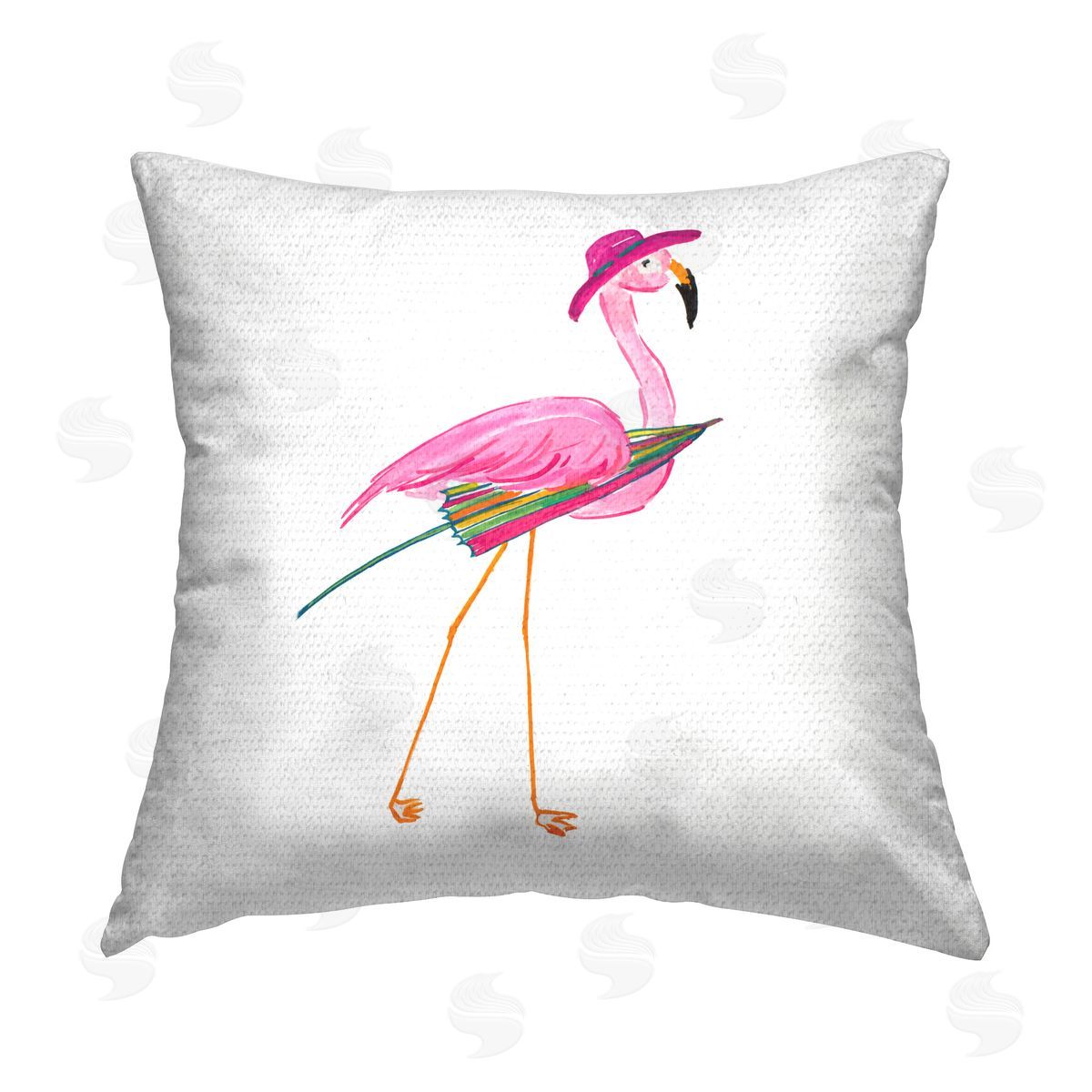 Julie DeRice Flamingo with Beach Umbrella Outdoor Quick-Dry Polyester Printed Throw Pillow