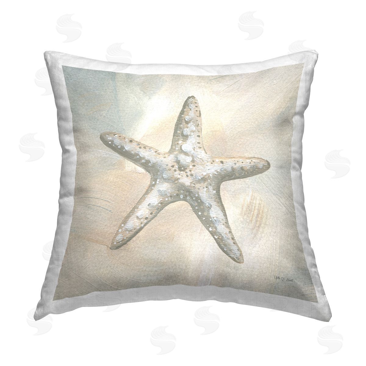 Yvette St. Amant Simple Beige Starfish Printed Plush Polyester Throw Pillow