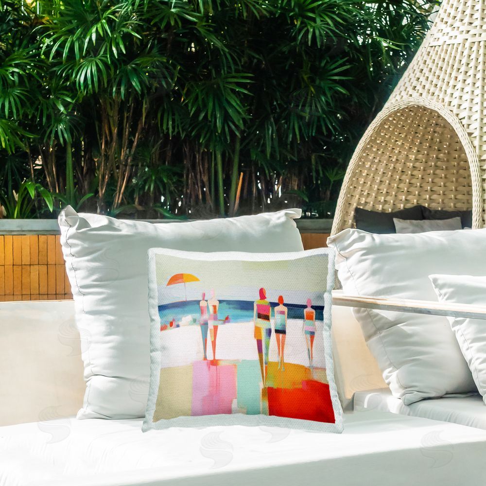 Irena Orlov Strolling on Beach Outdoor Quick-Dry Polyester Printed Throw Pillow in Back Yard
