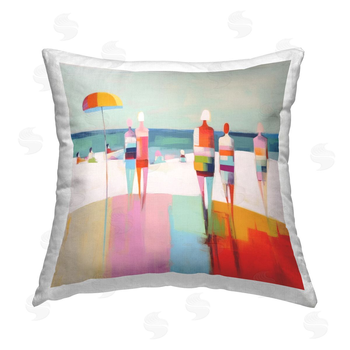 Alonzo Saunders Bold Modern Beachgoers Printed Plush Polyester Throw Pillow