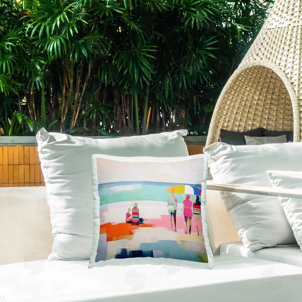 Irena Orlov People on Beach Abstract Outdoor Quick-Dry Polyester Printed Throw Pillow in Back Yard