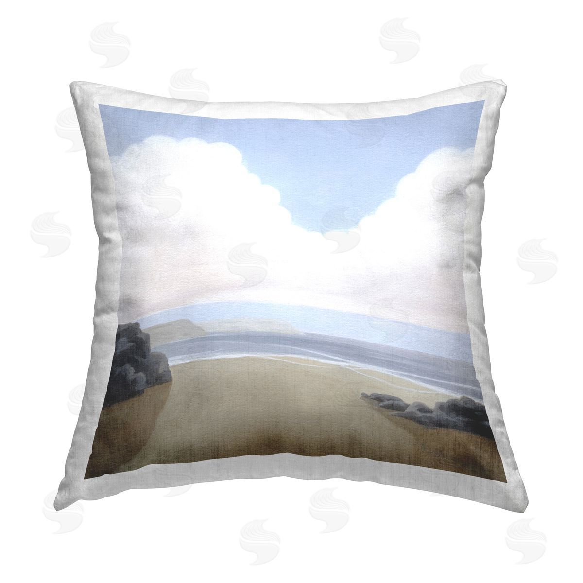Melissa Wang Fluffy Clouds Over Beach Printed Plush Polyester Throw Pillow