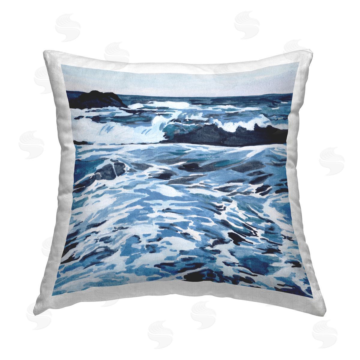Melissa Wang Blue Coastal Waves Printed Plush Polyester Throw Pillow