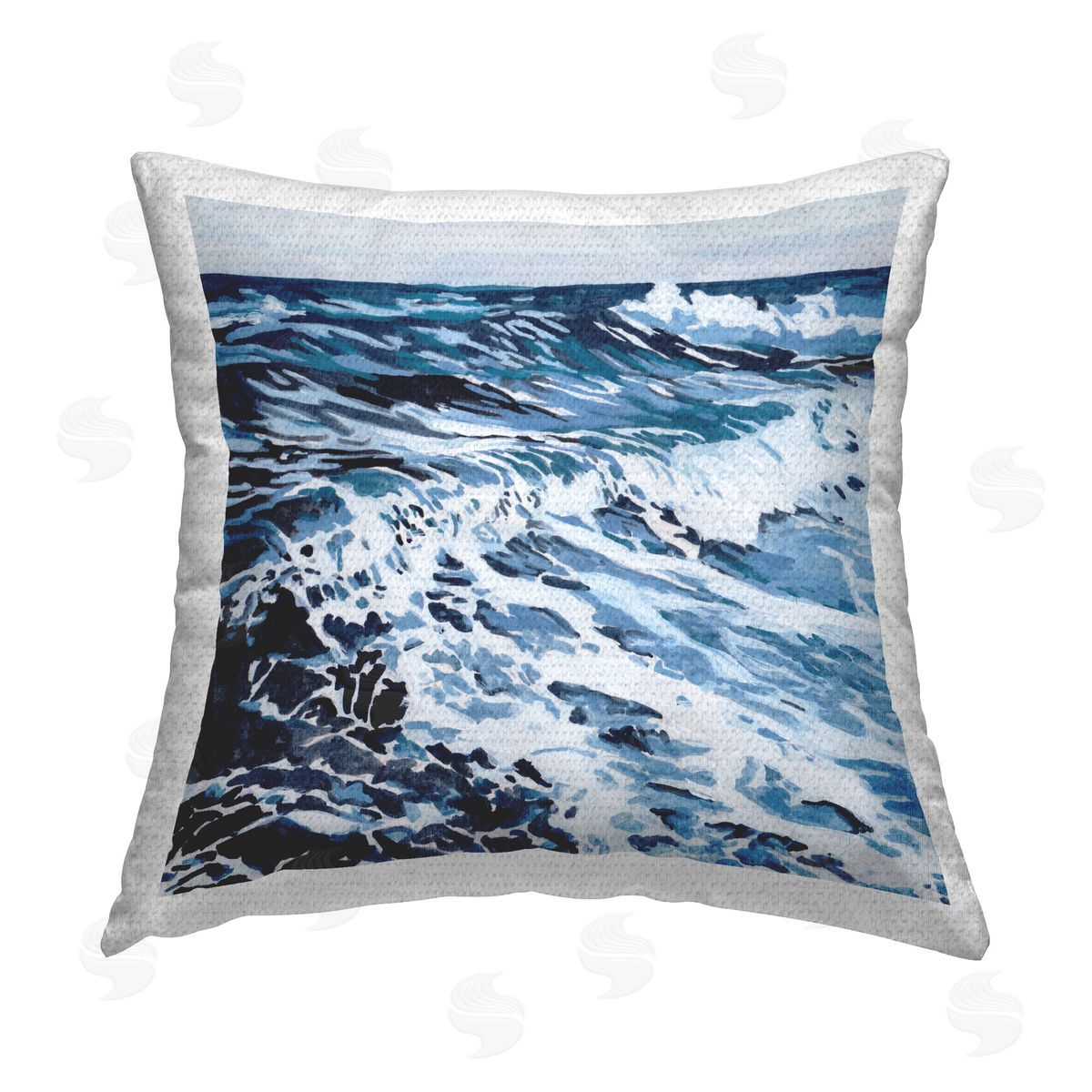 Melissa Wang Blue Rolling Waves Outdoor Quick-Dry Polyester Printed Throw Pillow