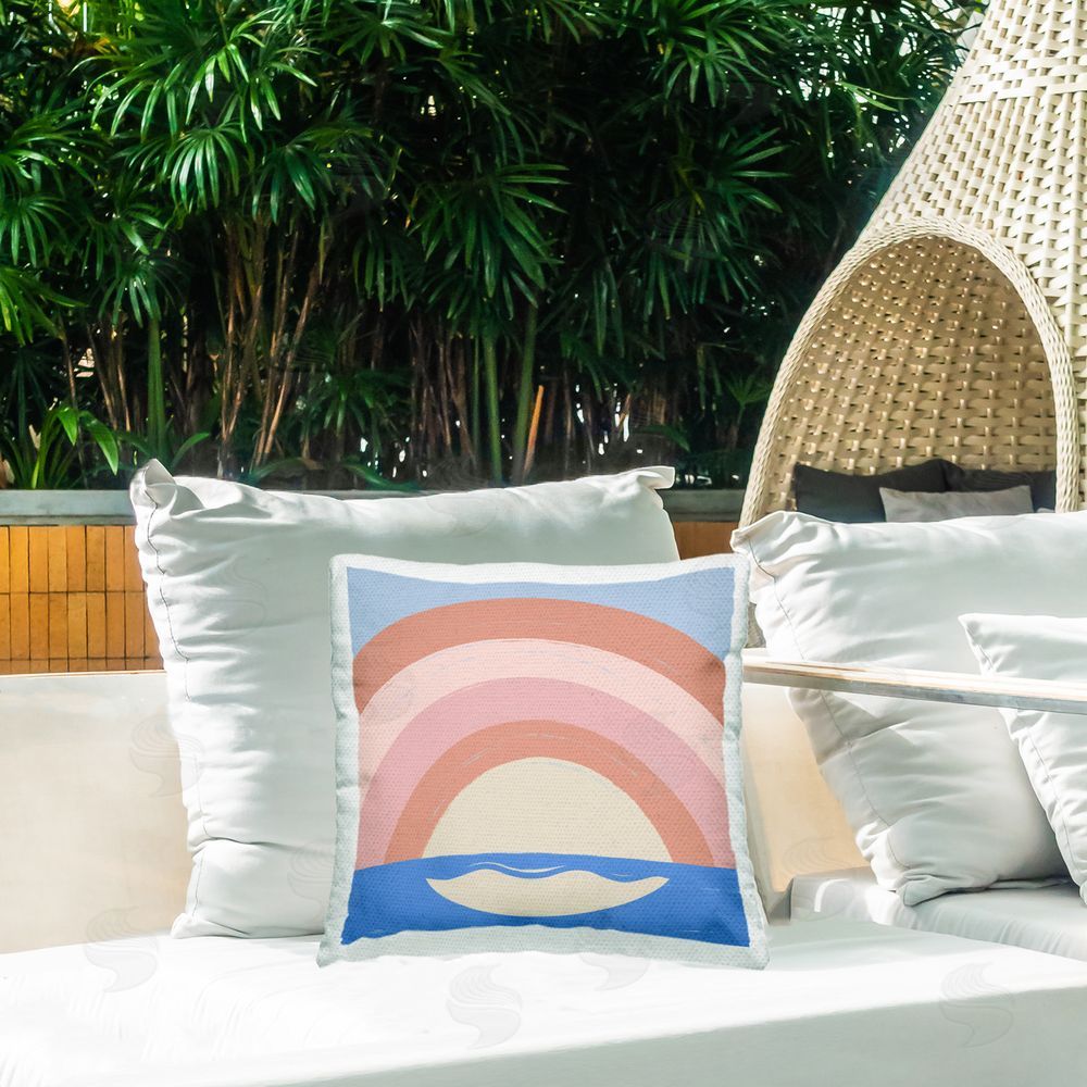 Carrie Cantwell Ocean Rainbow Reflection Outdoor Quick-Dry Polyester Printed Throw Pillow in Back Yard