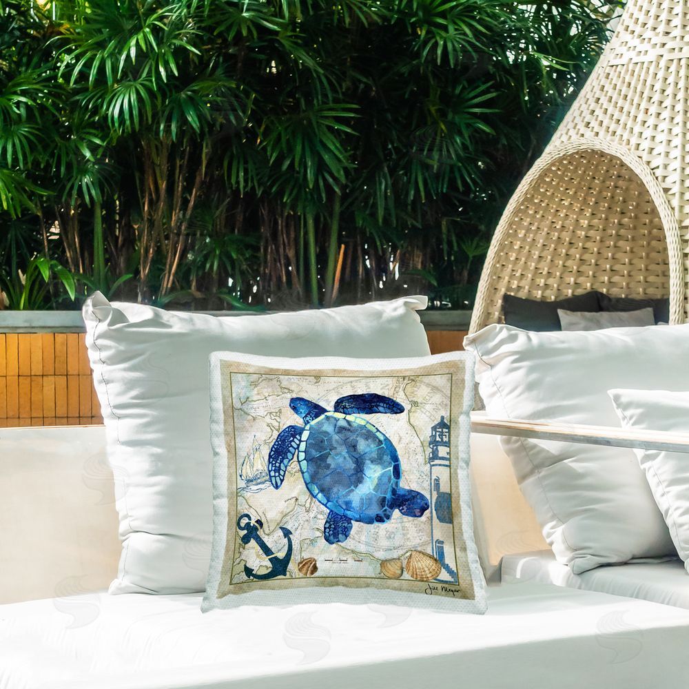 Jill Meyer Turtle & Nautical Map Outdoor Quick-Dry Polyester Printed Throw Pillow in Back Yard