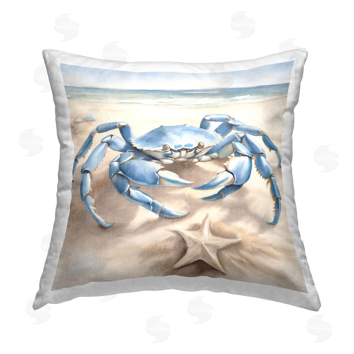 Kim Allen Crab & Starfish on Beach Printed Plush Polyester Throw Pillow