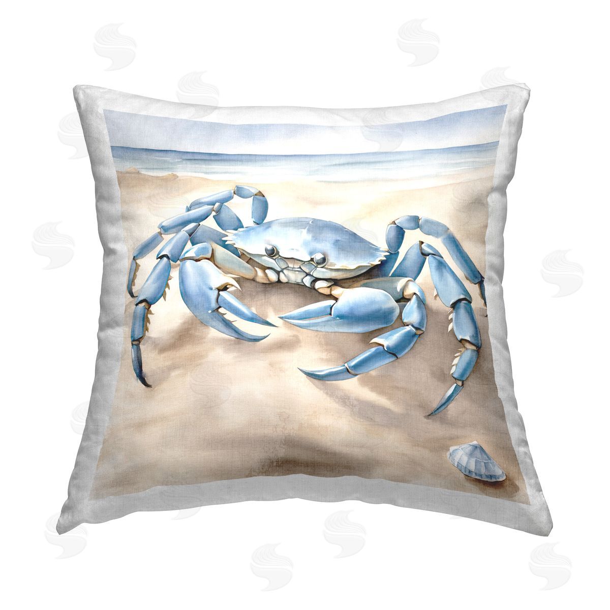 Kim Allen Blue Crab on Beach Printed Plush Polyester Throw Pillow