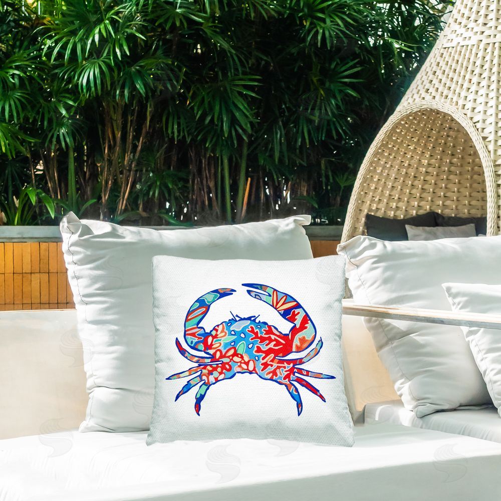 Lisa Nohren Coral Patterned Crab Outdoor Quick-Dry Polyester Printed Throw Pillow in Back Yard