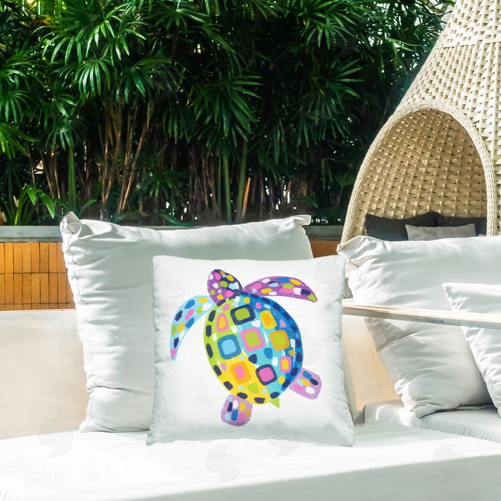 Lisa Nohren Mosaic Patterned Turtle Outdoor Quick-Dry Polyester Printed Throw Pillow in Back Yard